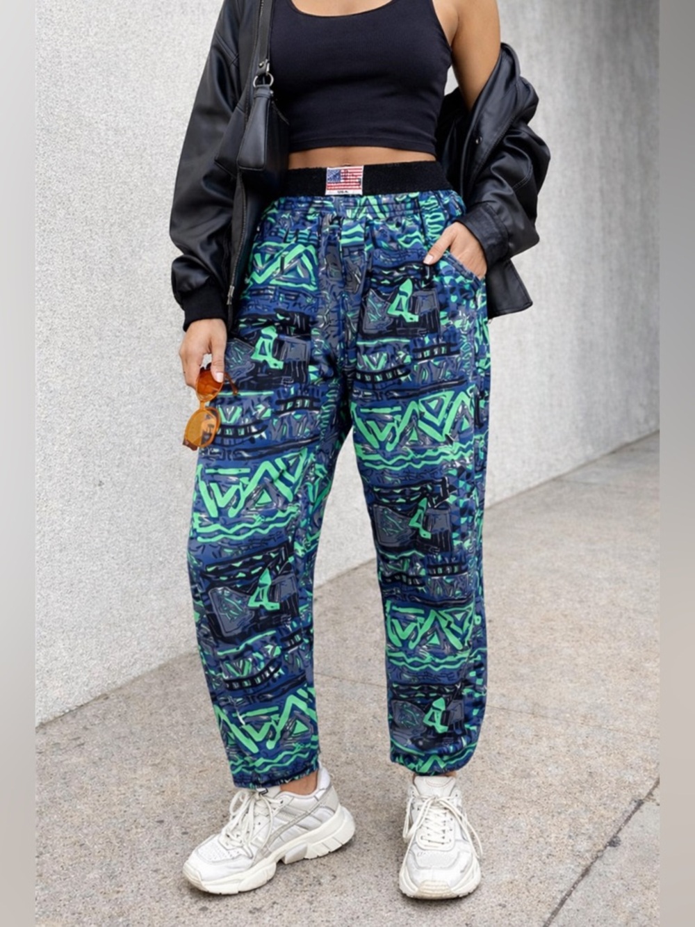 Vintage 90s Neon Abstract Cotton Muscle Pants Rare Statement Sz OS